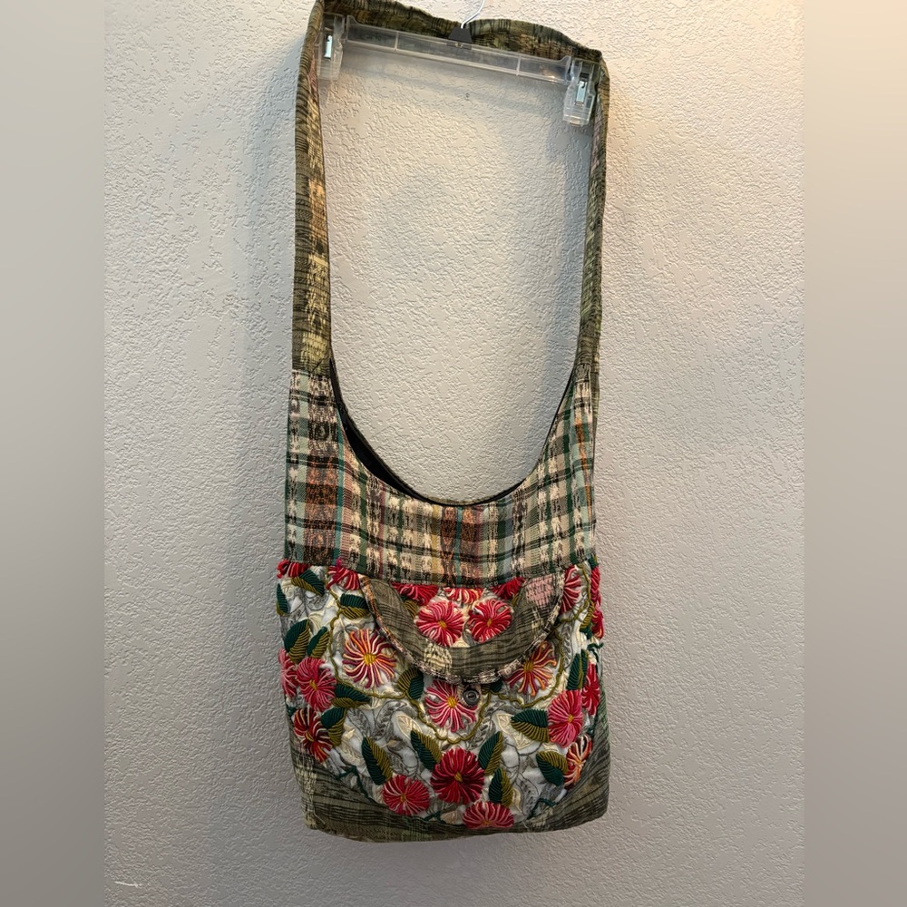 Colorful Floral Hobo Bag embroidered and beads pink and green